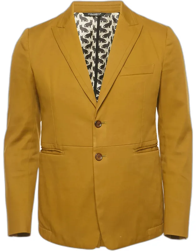 Mustard Yellow Cotton Single Breasted Blazer