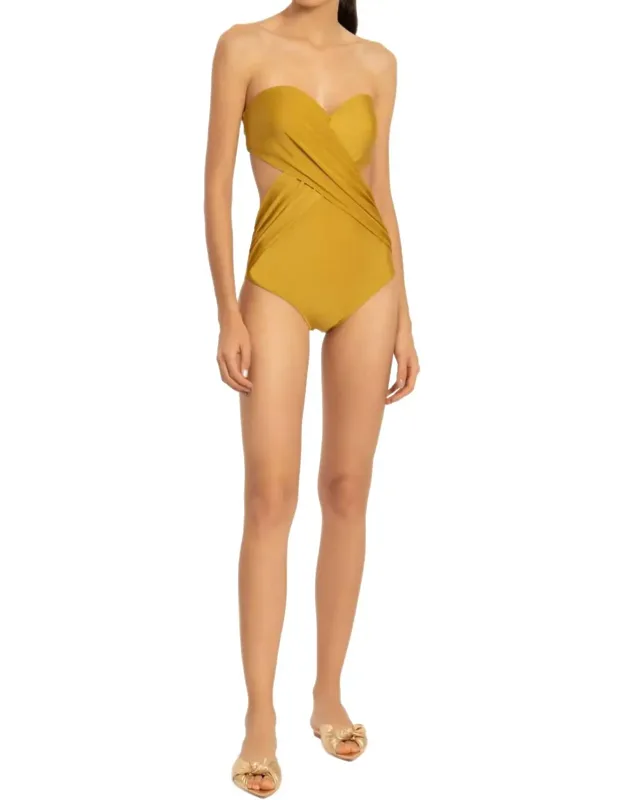 Solid Strapless Swimsuit With Cut-outs