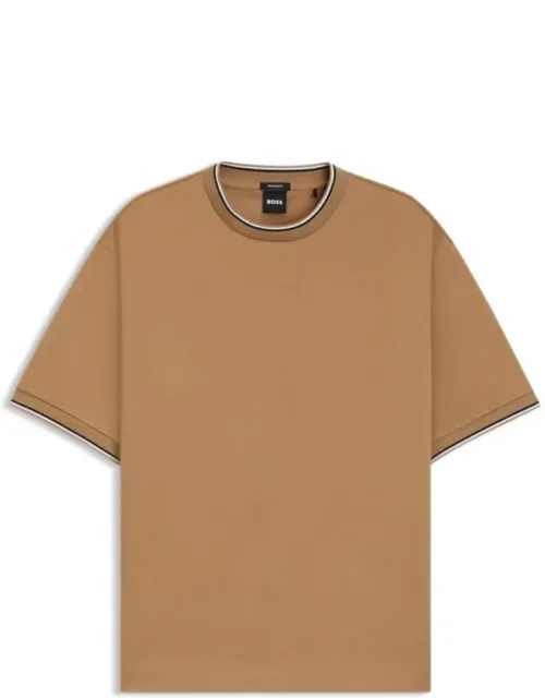 Mercerized Cotton T-shirt With Striped Cuffs