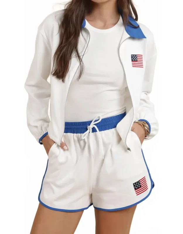 Flag Embroidery Zip Up Collar Jacket