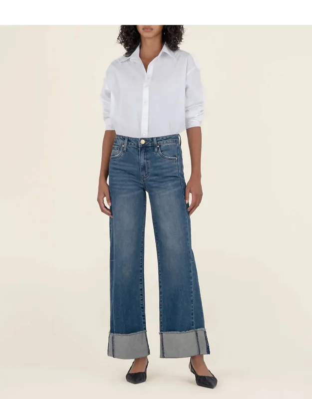 High Rise Wide Leg Roll Up Jeans