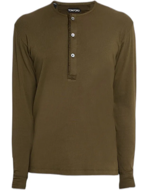 Ribbed Long-sleeve Henley Tee