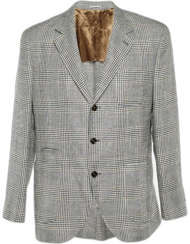 Checked Linen Blend Single Breasted Blazer