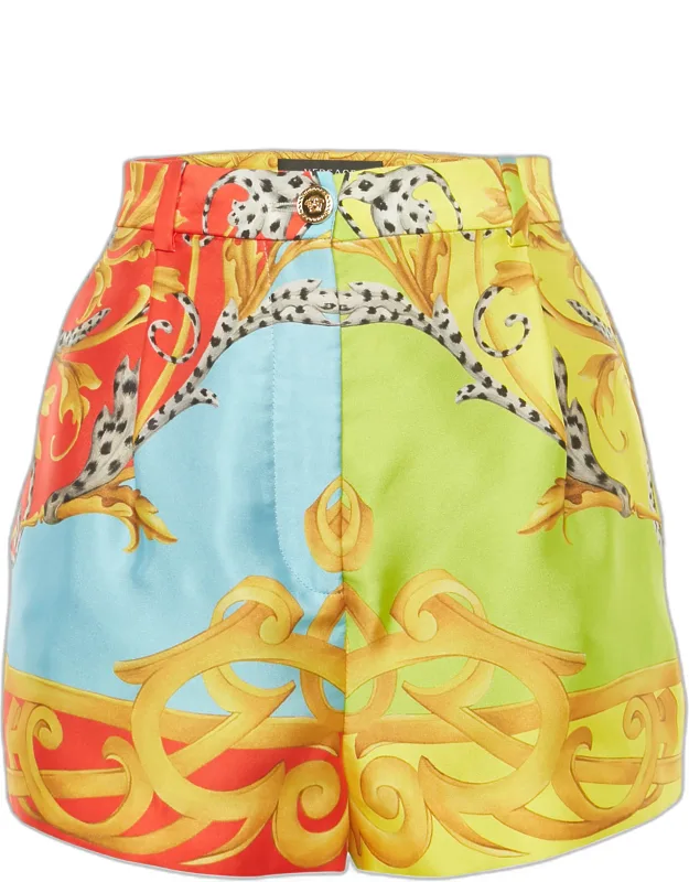 Multicolor Barocco Acanthus Print Satin Shorts