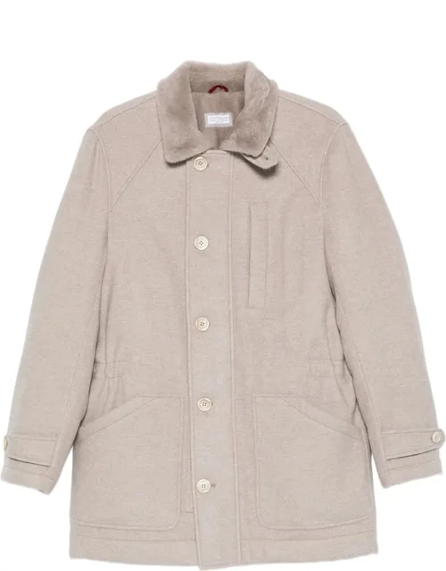 Trimmed-collar Single-breasted Coat
