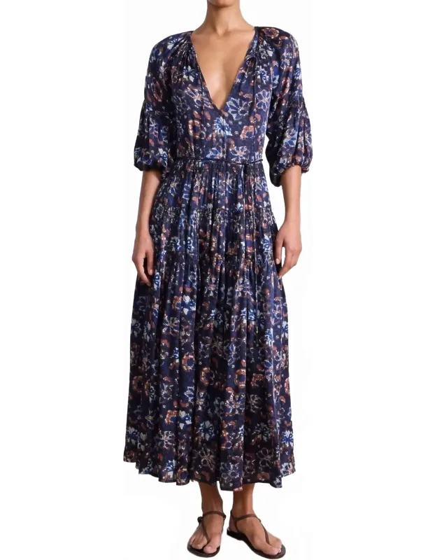 Santa Cecilia Maxi Dress In Batik Floral Navy