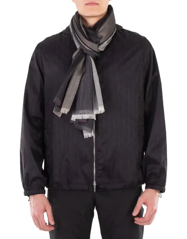 Striped Fringed-edge Silk-linen Blend Scarf