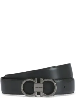 Reversible Calf Leather Belt With Polished Double Gancini Buckle