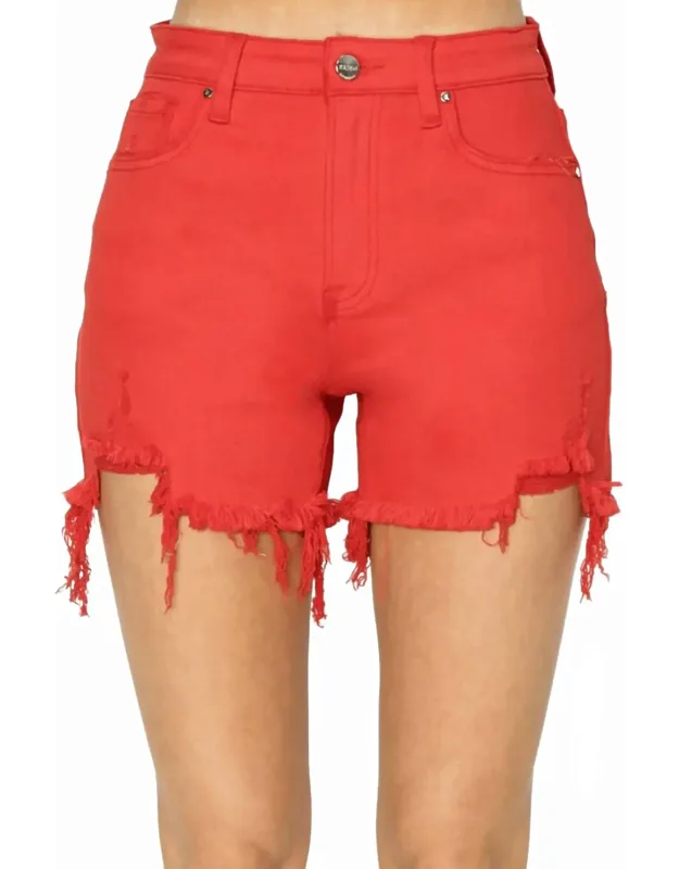 High Rise Distressed Detail Shorts