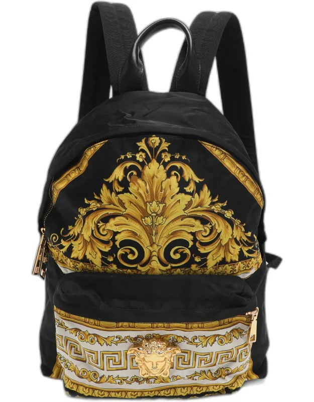 Medusa Print Nylon And Leather Backpack