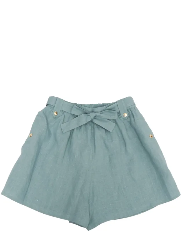Chloé Linen Shorts With Belt And Piped Pockets