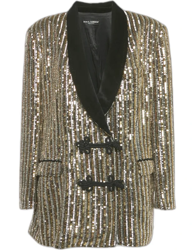 Gold Sequin Embellished Toggle Up Blazer