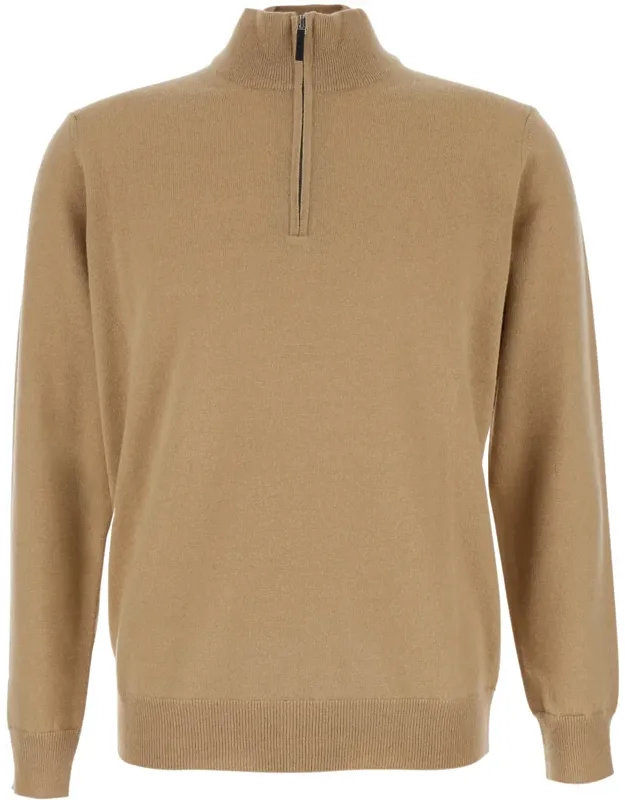 Sweater With High Neck And Half Zip Closure In Wool