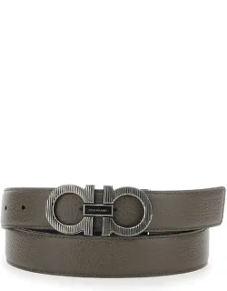 Reversible Belt With Gancini Buckle In Leather