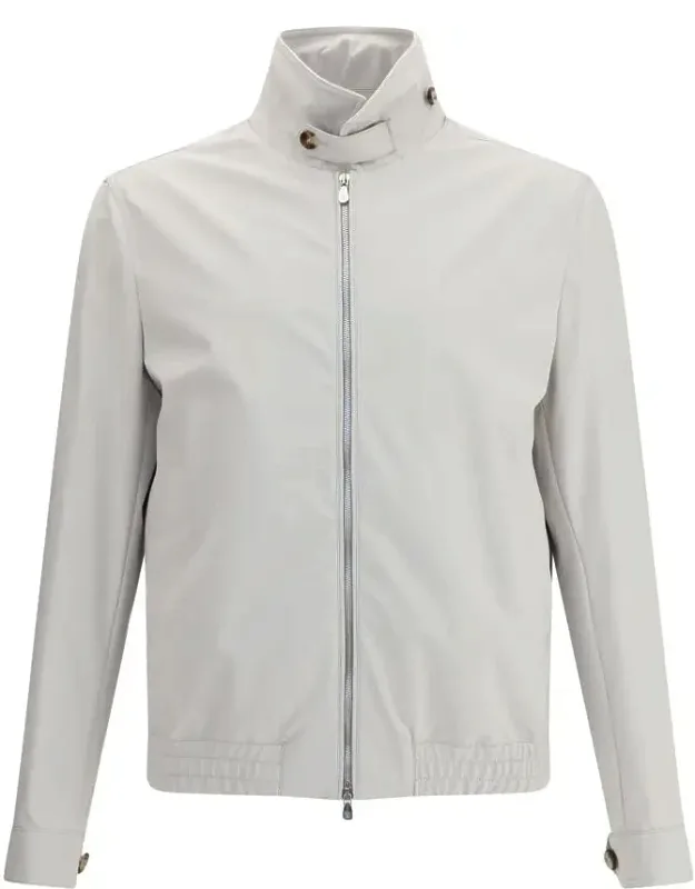 Nylon Jacket With Structured Collar And Adjustable Cuffs