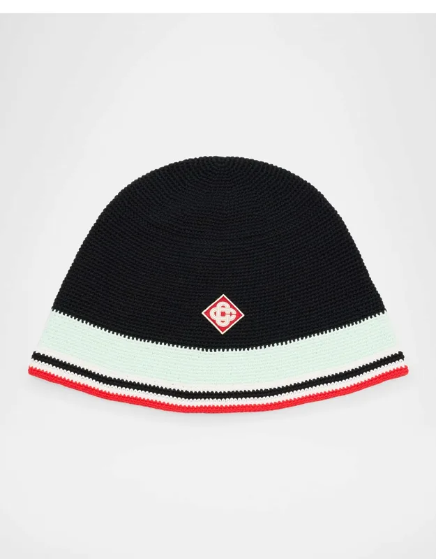 Monogram Stripe-trim Crochet Beanie