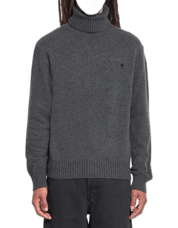 Turtleneck Sweater In Cashmere And Wool With Ribbed Hem And Cuffs
