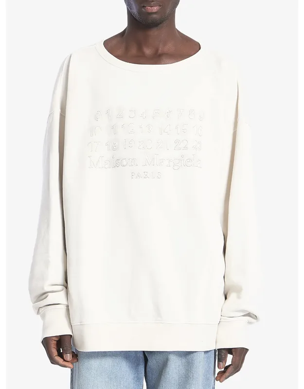 _logo Sweatshirt, Long-sleeve, Crewneck, Ecru, Dropped Shoulders, Unfinished Logo, Four Stitches Detail, Ribbed Trims, Relaxed Fit_