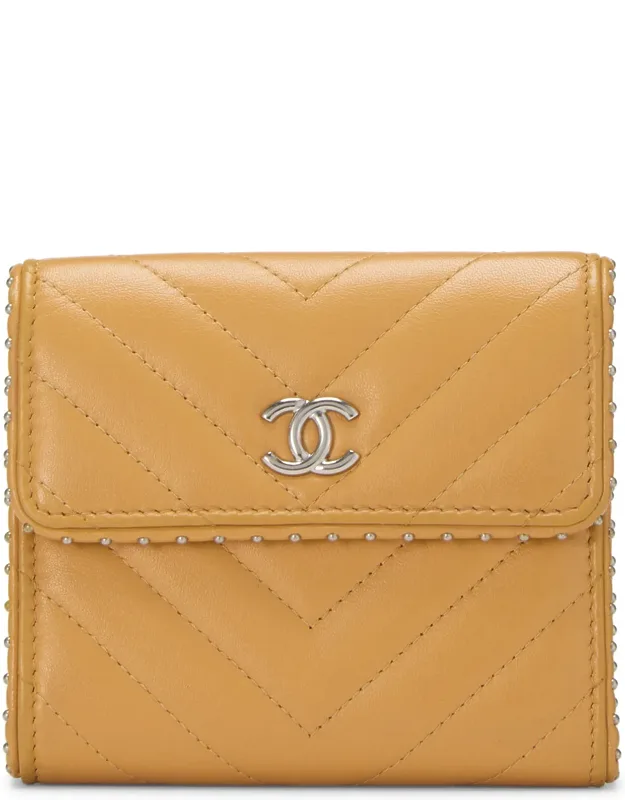 Studded Chevron Quilted Calfskin Wallet