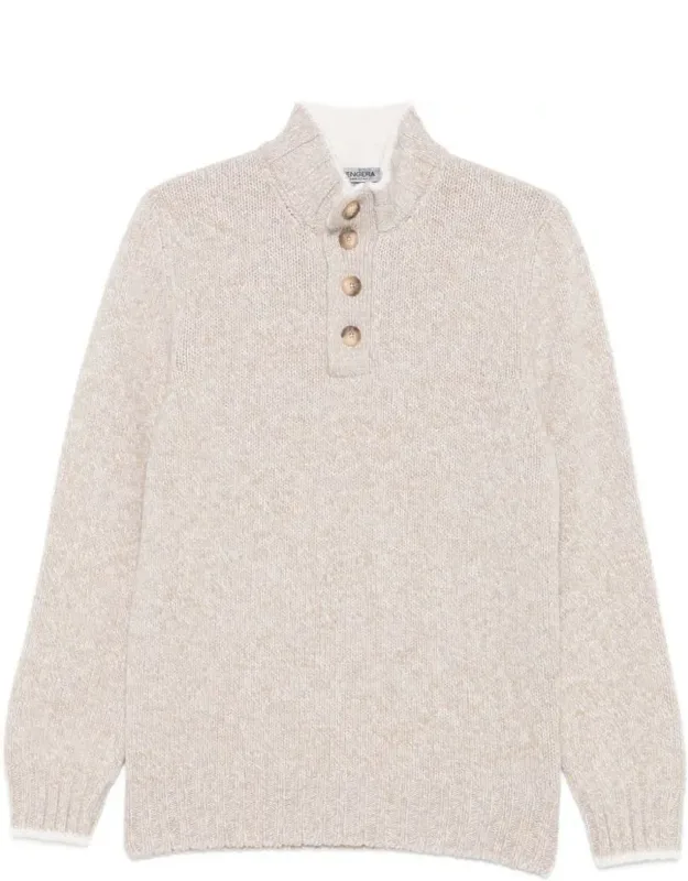 Sweater High Neck Button Placket