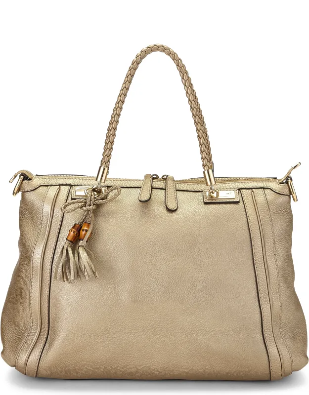 Gold Leather Bella Zip Tote