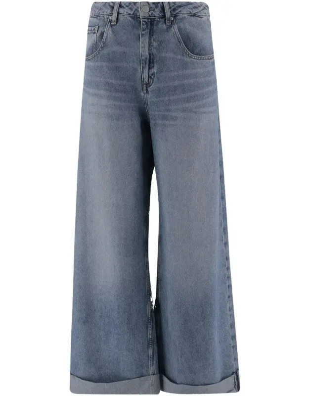 Wide Leg Cotton Denim Jeans