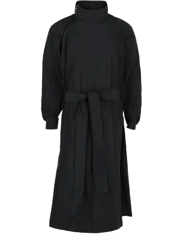 Asymmetrical Zip-detail Belted Trench Coat