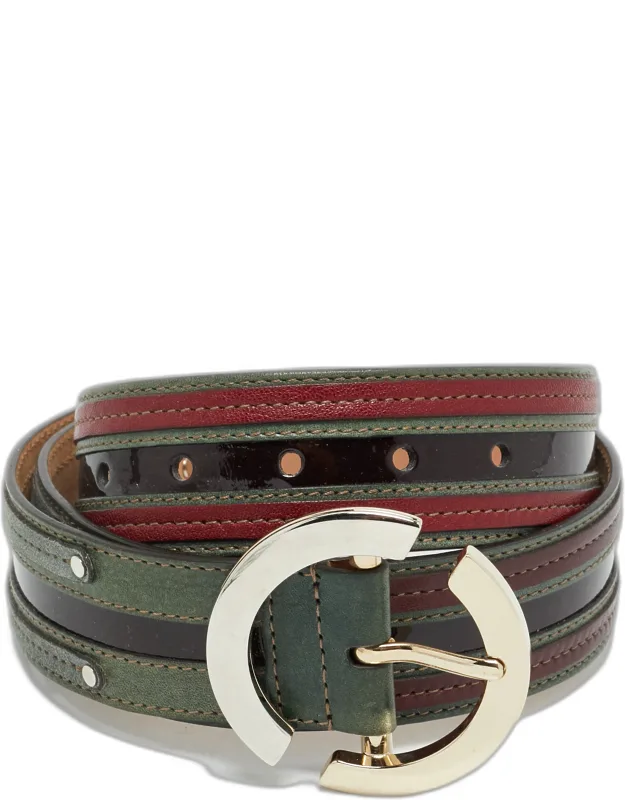 Multicolor Patent And Leather Buckle Belt 90 Cm