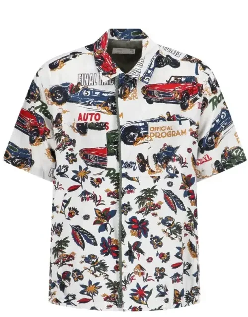 Short-sleeved Shirt With Classic Collar And Tropical Motif