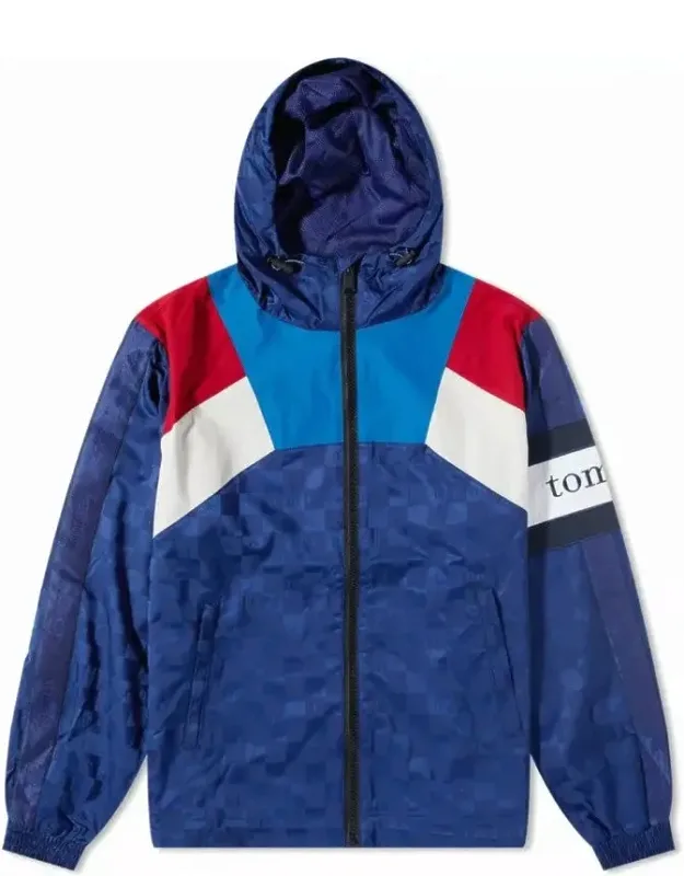 Checkerboard Colour-blocked Hooded Track Jacket