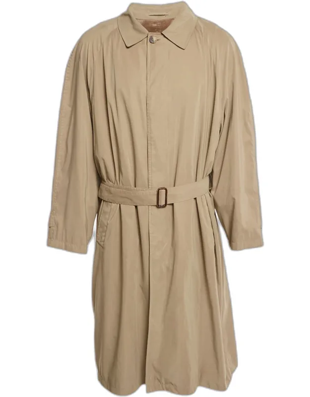 Vintage Synthetic Long Belted Trench Coat