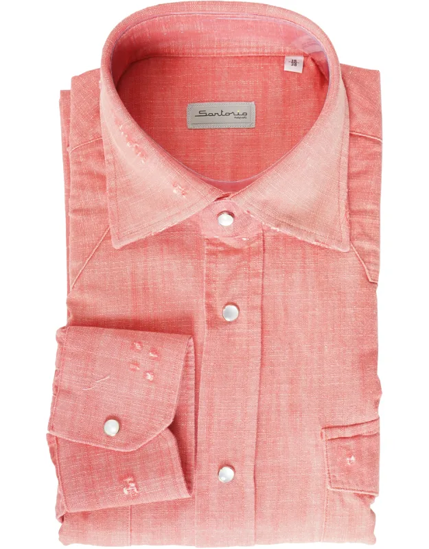 Solid Denim Snap Button Cotton Shirt