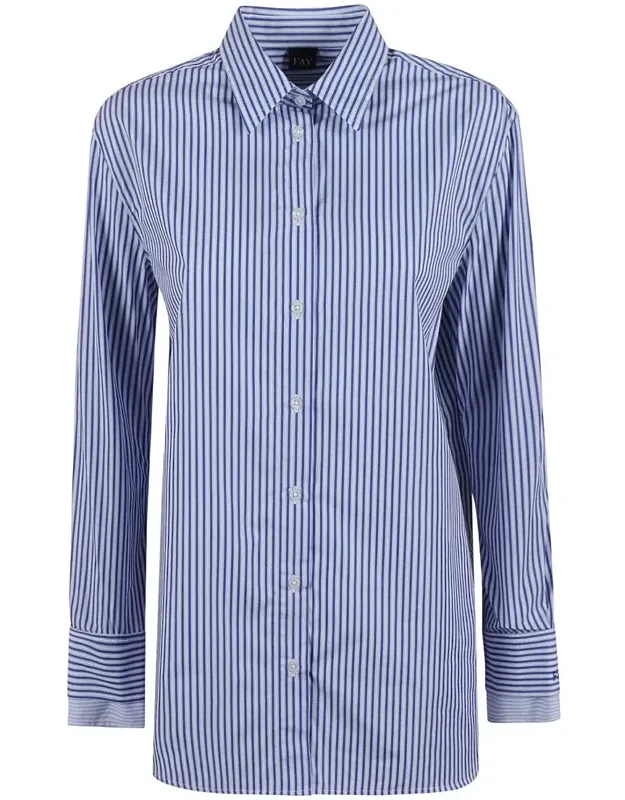 Vertical Stripe Cotton Shirt With Button-down Front