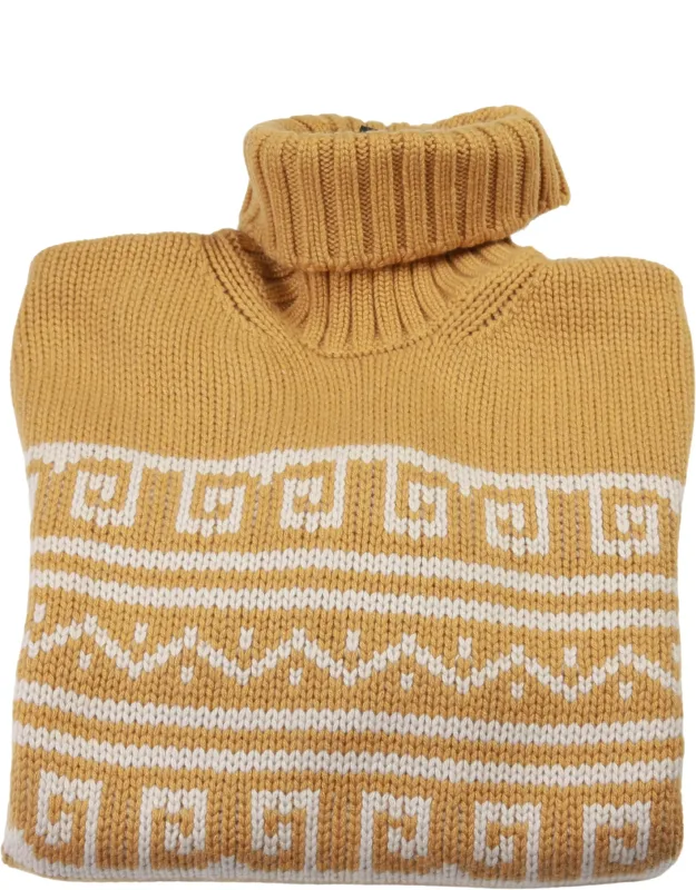 Cashmere Tribal Patterned Turtleneck Thick Knit Sweater