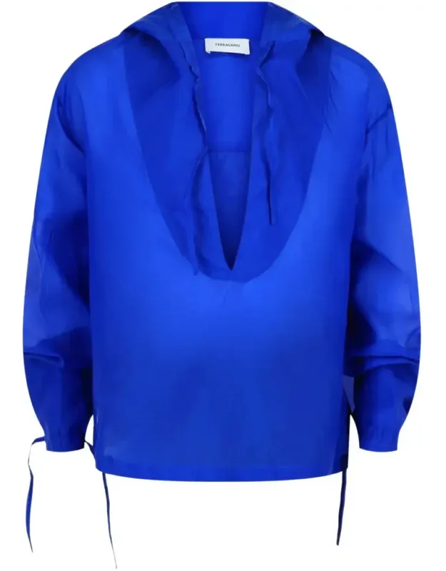 Silk-blend Hooded Shirt With Front Tie And Tied Cuffs