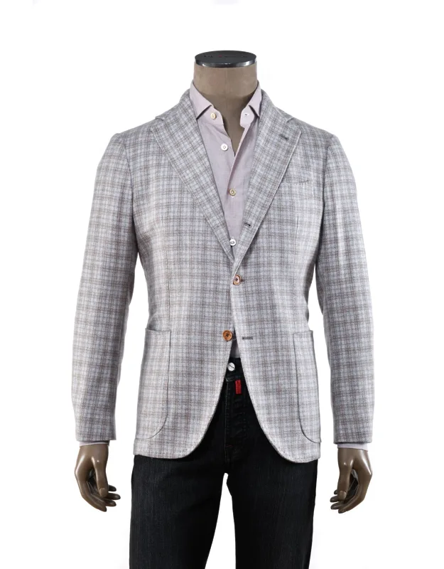Light Grey And Tan Checked Cashmere Sport Jacket