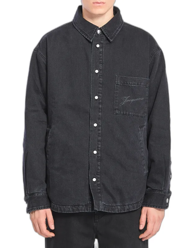 Boulanger Shirt-jacket In Washed Denim With Padded Design And Pointed Collar