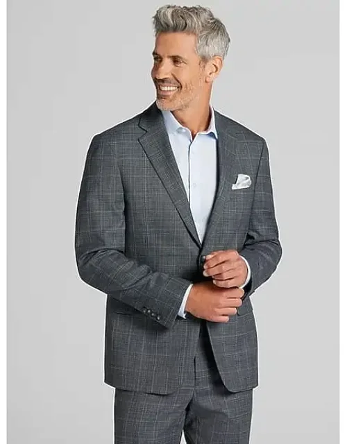 Big & Tall Modern Fit Windowpane Suit Separates Jacket