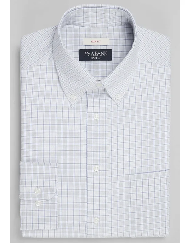 Traveler Collection Slim Fit Button-down Collar Check Dress Shirt