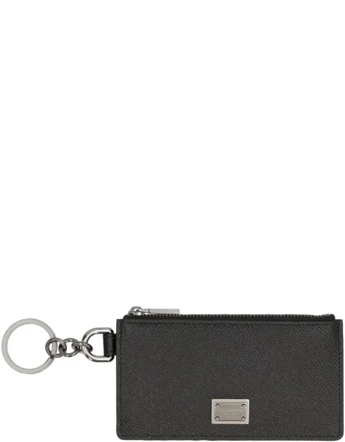 Calfskin Card Holder With Ring And Logo Tag