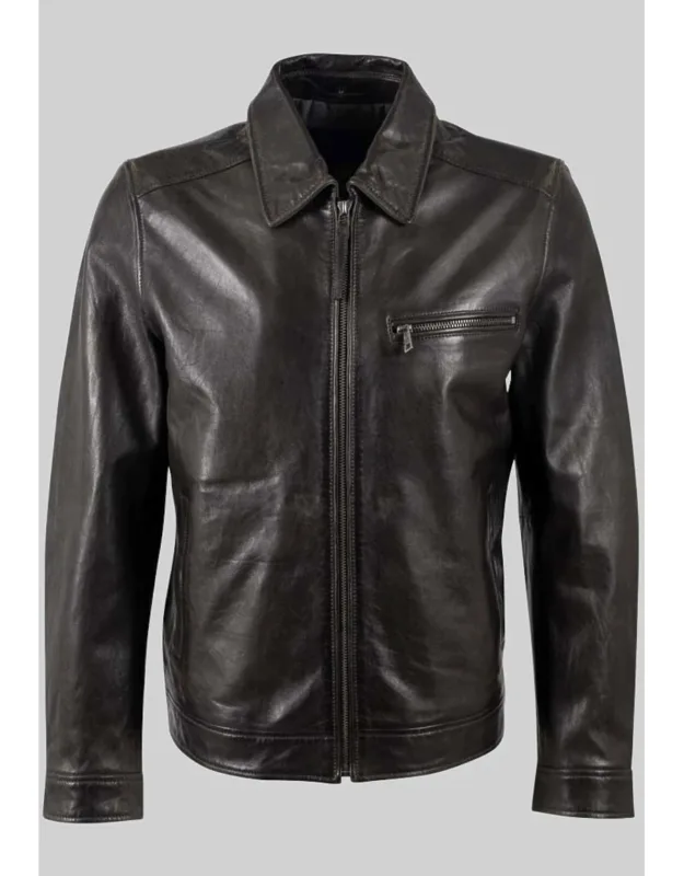 Mauritius Traditional Fit Leather Zip Bomber Jacket