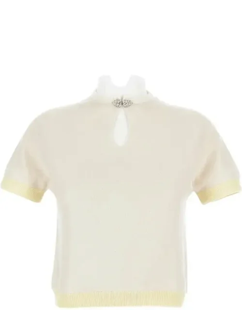 Knitted Wool Top With Rhinestone Brooch