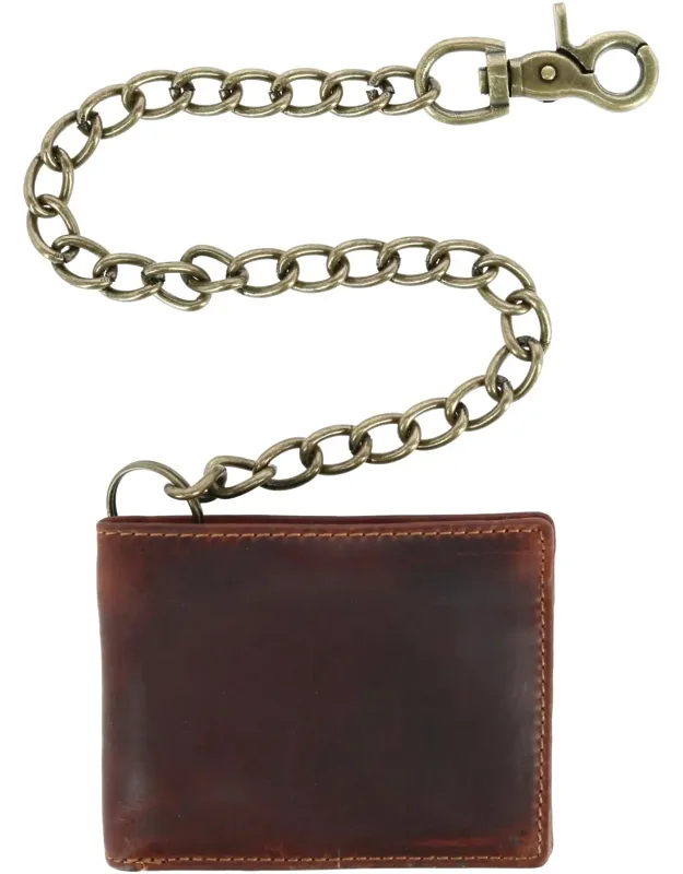 Rfid Vintage Leather Bifold Chain Wallet