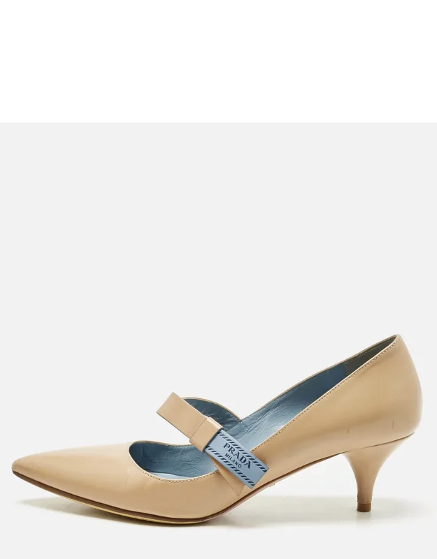Leather Pointed Toe Mary Jane Bow Pumps