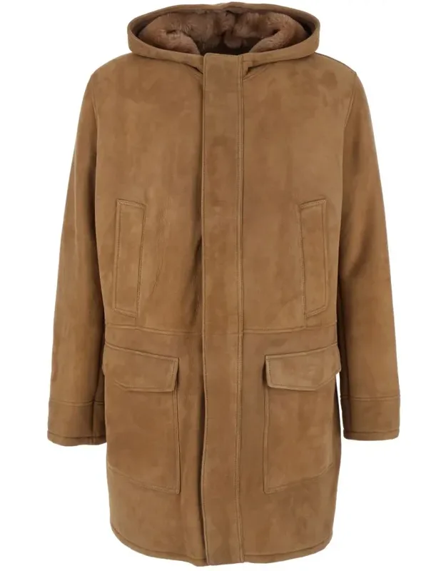 Mias Shearling Jacket With Hood And Front Zip Closure In Suede