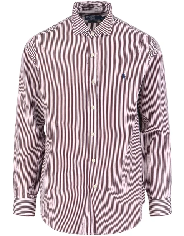Striped Shirt With Classic Collar And Curved Hem
