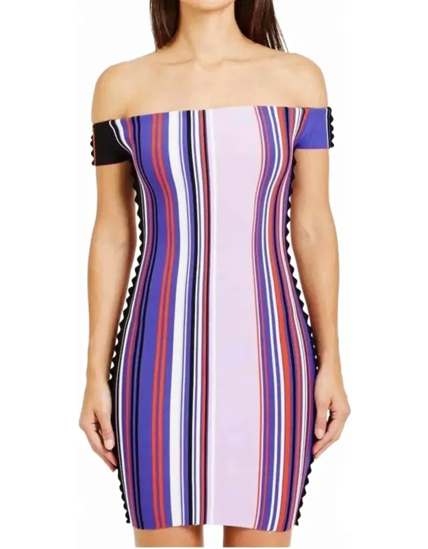 Stripe Knit Off-shoulder Mini Dress