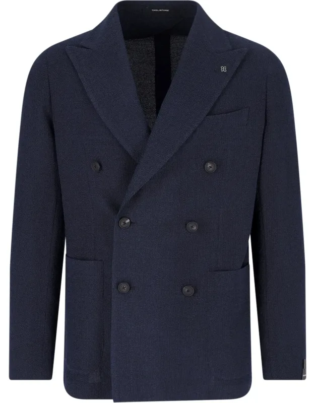 Double-breasted Blazer With Peak Lapels And Silver Metal Logo Charm