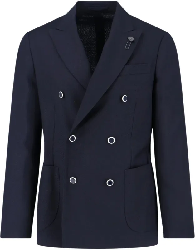 Lardini Double-breasted Blazer In Virgin Wool With Peak Lapels