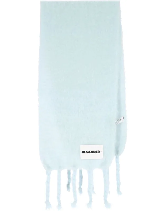 Scarf With Logo Label And Fringed Edges